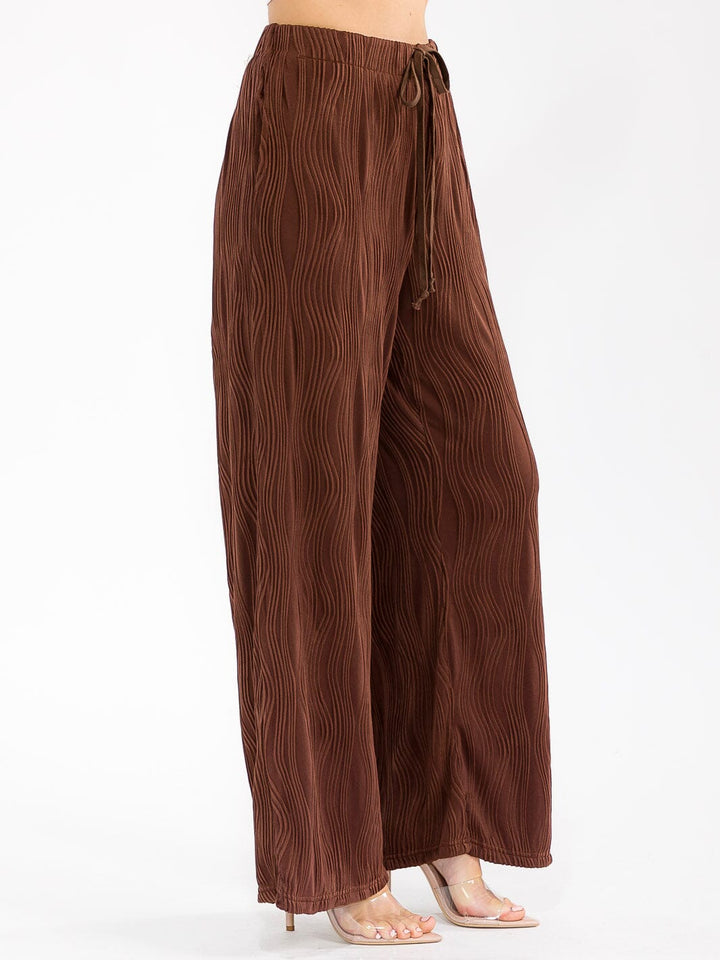 WOMEN'S ELASTIC WAIST FRONT POCKET WIDE LEG DETAILED PANTS