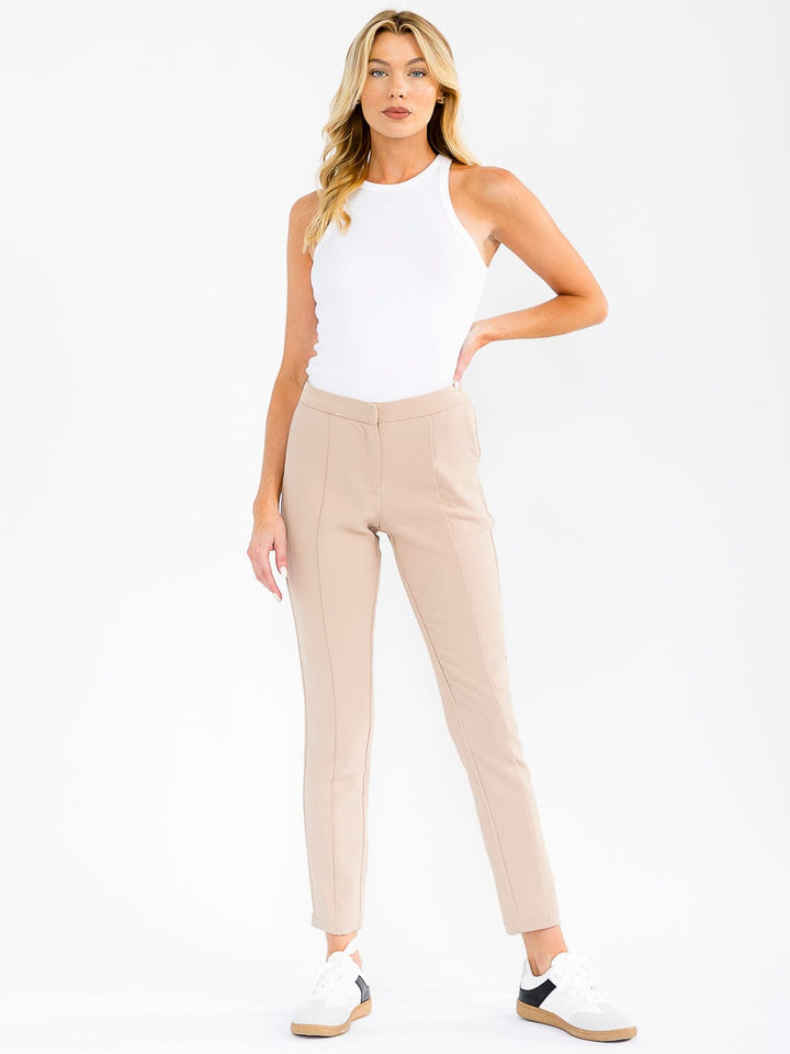 WOMEN'S BUTTON CLOSURE FRONT POCKETS SKINNY LEG STRETCH PANTS