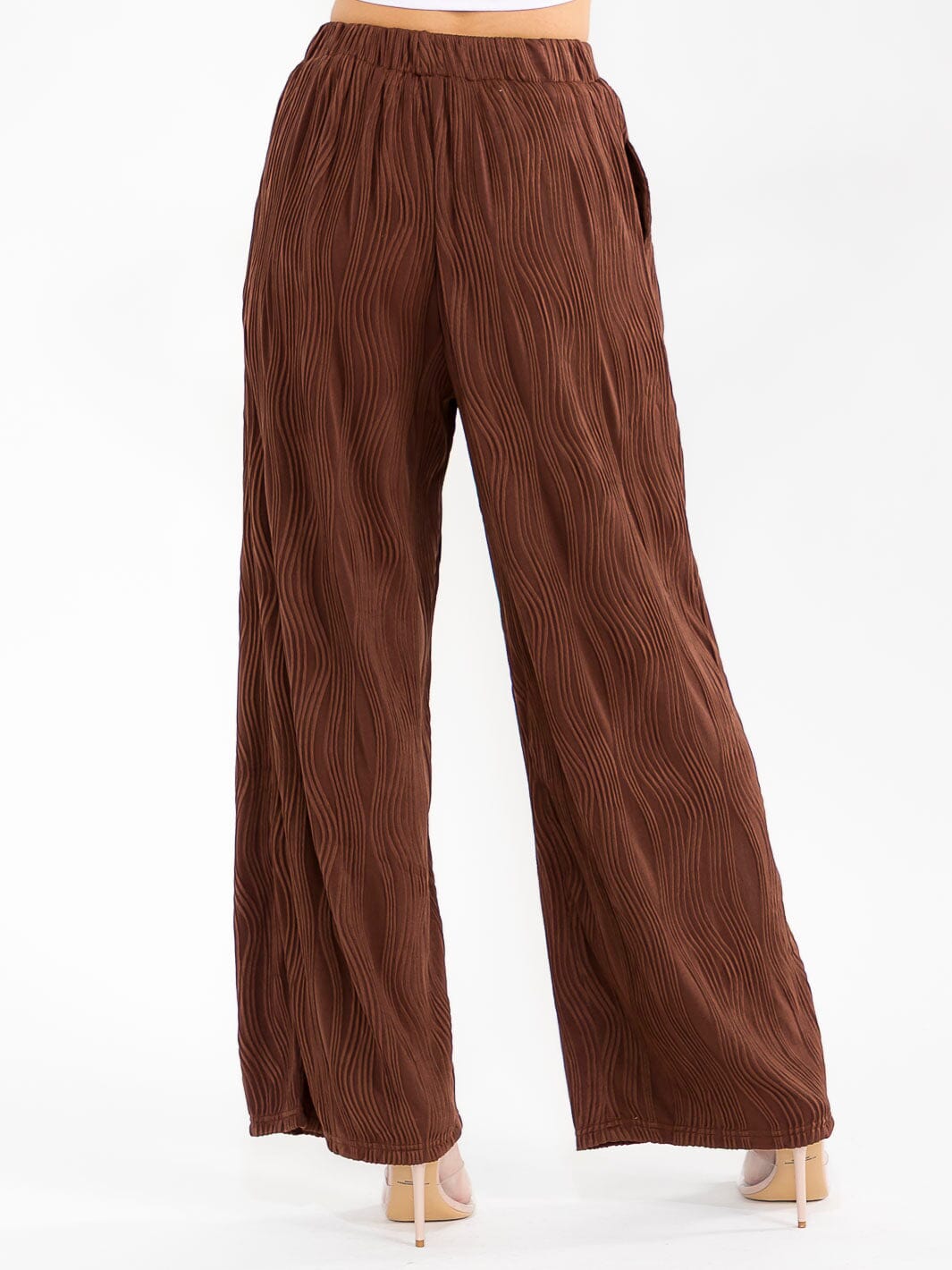 WOMEN'S ELASTIC WAIST FRONT POCKET WIDE LEG DETAILED PANTS