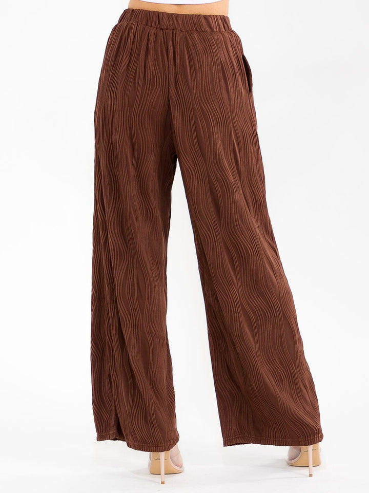 WOMEN'S ELASTIC WAIST FRONT POCKET WIDE LEG DETAILED PANTS