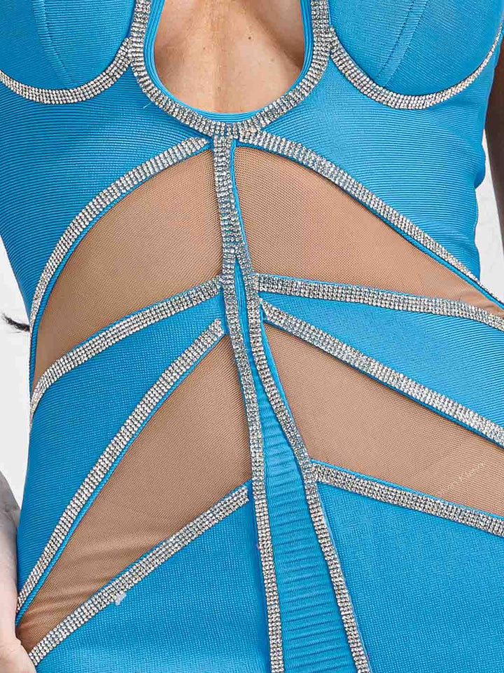 WOMEN'S SLEEVELESS V-NECK STUDS BODYCON BANDAGE MINI DRESS