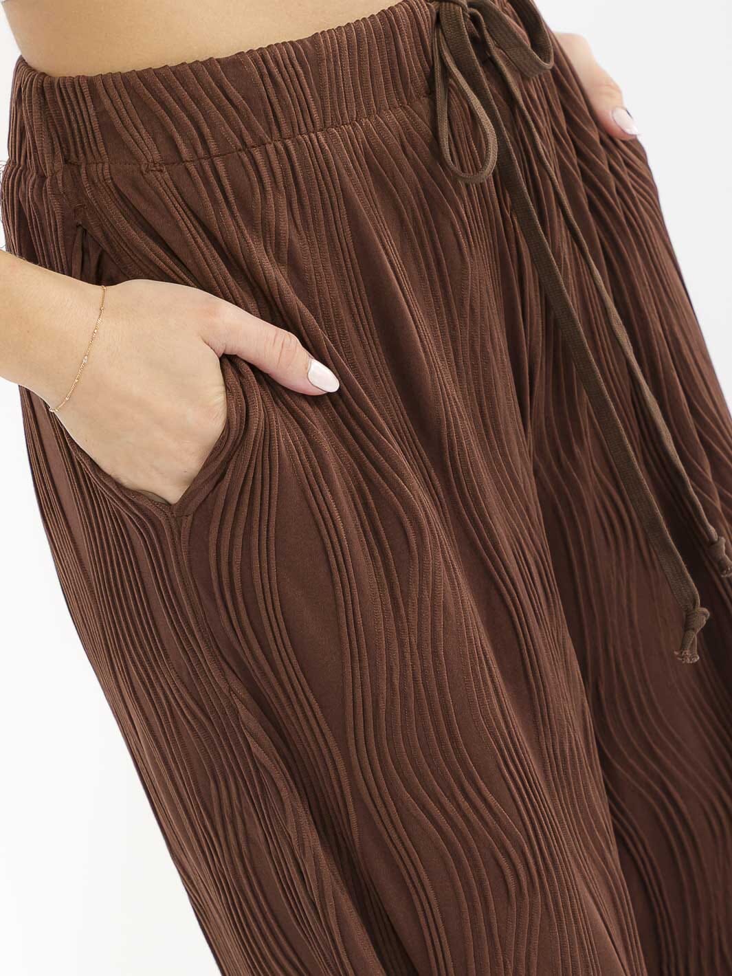 WOMEN'S ELASTIC WAIST FRONT POCKET WIDE LEG DETAILED PANTS