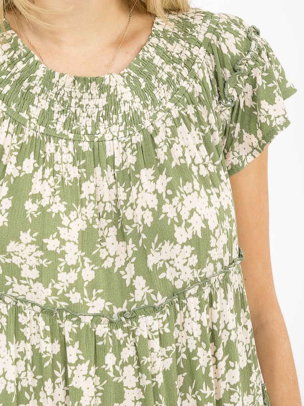 WOMEN'S SHORT SLEEVE RUFFLE TIERED FLORAL MAXI DRESS