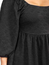 PLUS SIZE 3/4 SLEEVES ELASTIC WAIST FIT & FLARE MINI DRESS