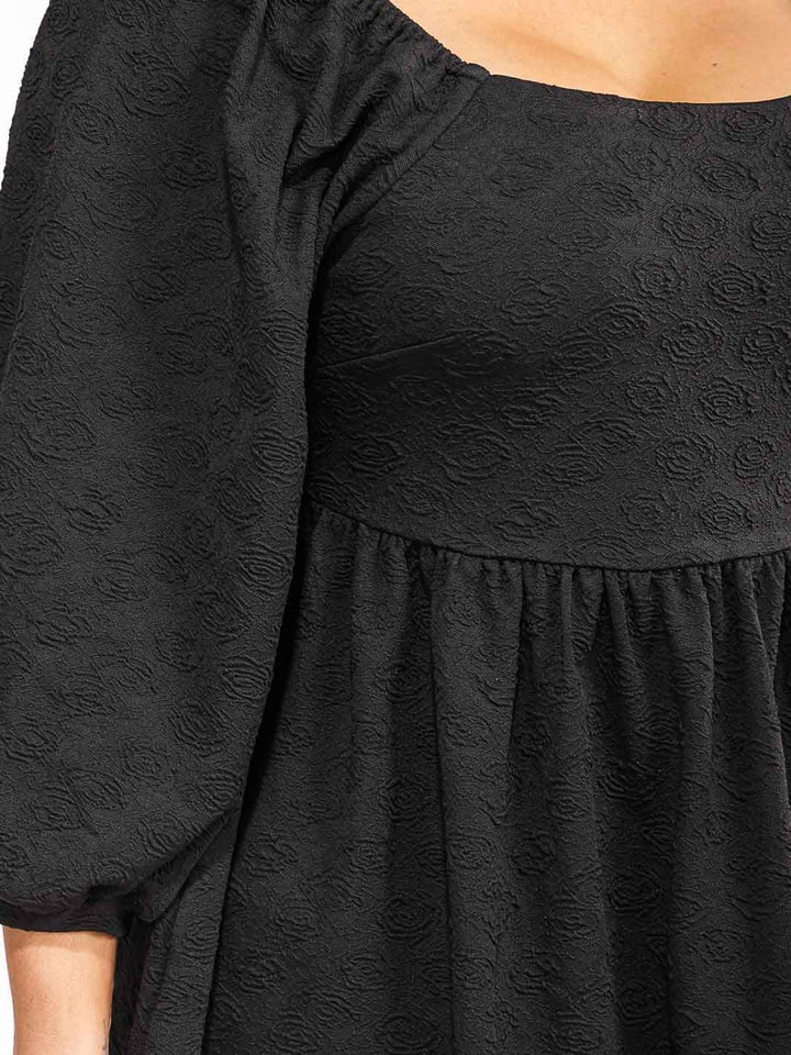 PLUS SIZE 3/4 SLEEVES ELASTIC WAIST FIT & FLARE MINI DRESS