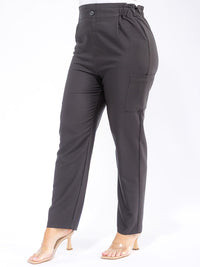 PLUS SIZE BUTTON CLOSURE POCKETS WIDE LEG PANTS