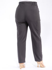 PLUS SIZE BUTTON CLOSURE POCKETS WIDE LEG PANTS