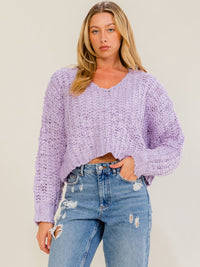 WOMEN'S LONG SLEEVE V-NECK KNITTED PULLOVER SWEATER