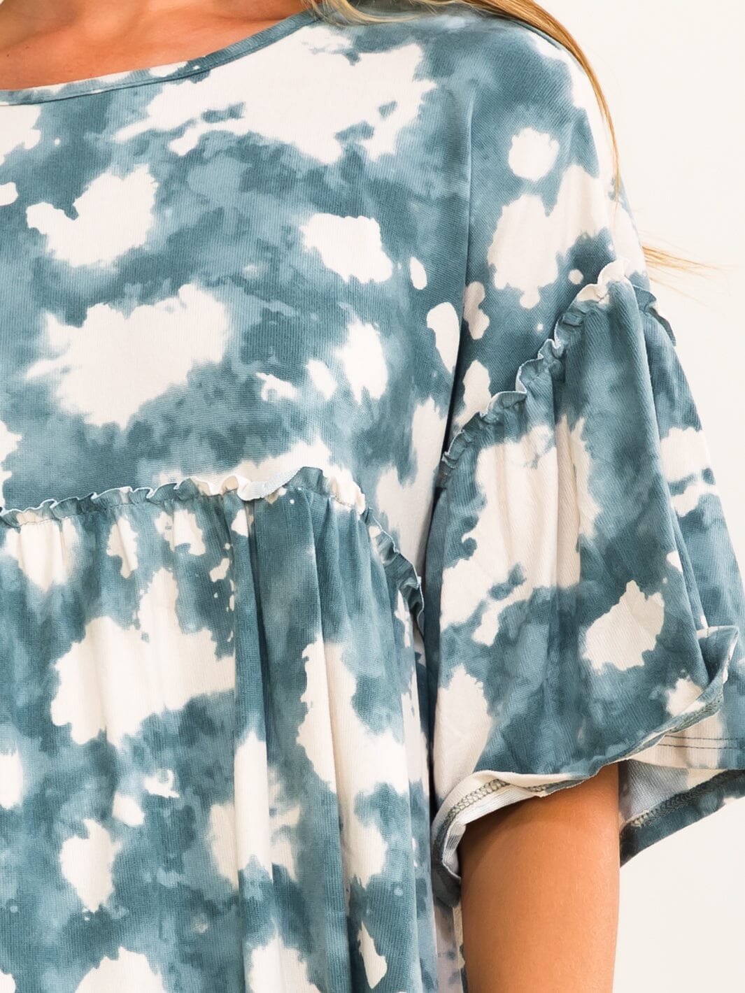 ENTRO WOMEN'S SHORT RUFFLE SLEEVE TIE DYE TUNIC BLOUSE