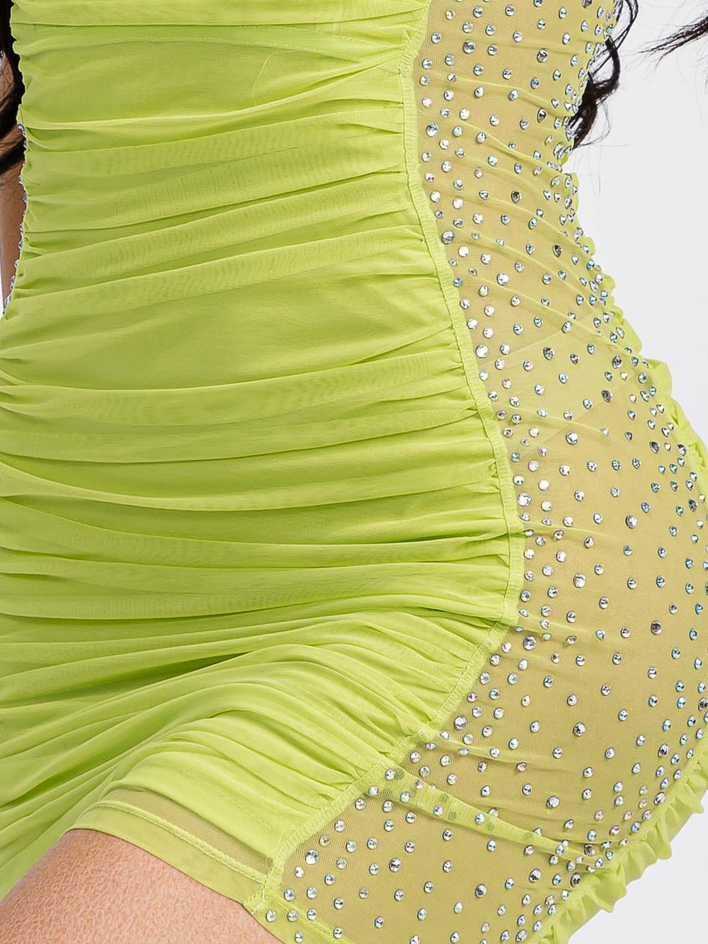 WOMEN'S SLEEVELESS RUCHED STUDS BODYCON MINI DRESS