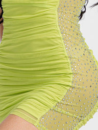 WOMEN'S SLEEVELESS RUCHED STUDS BODYCON MINI DRESS