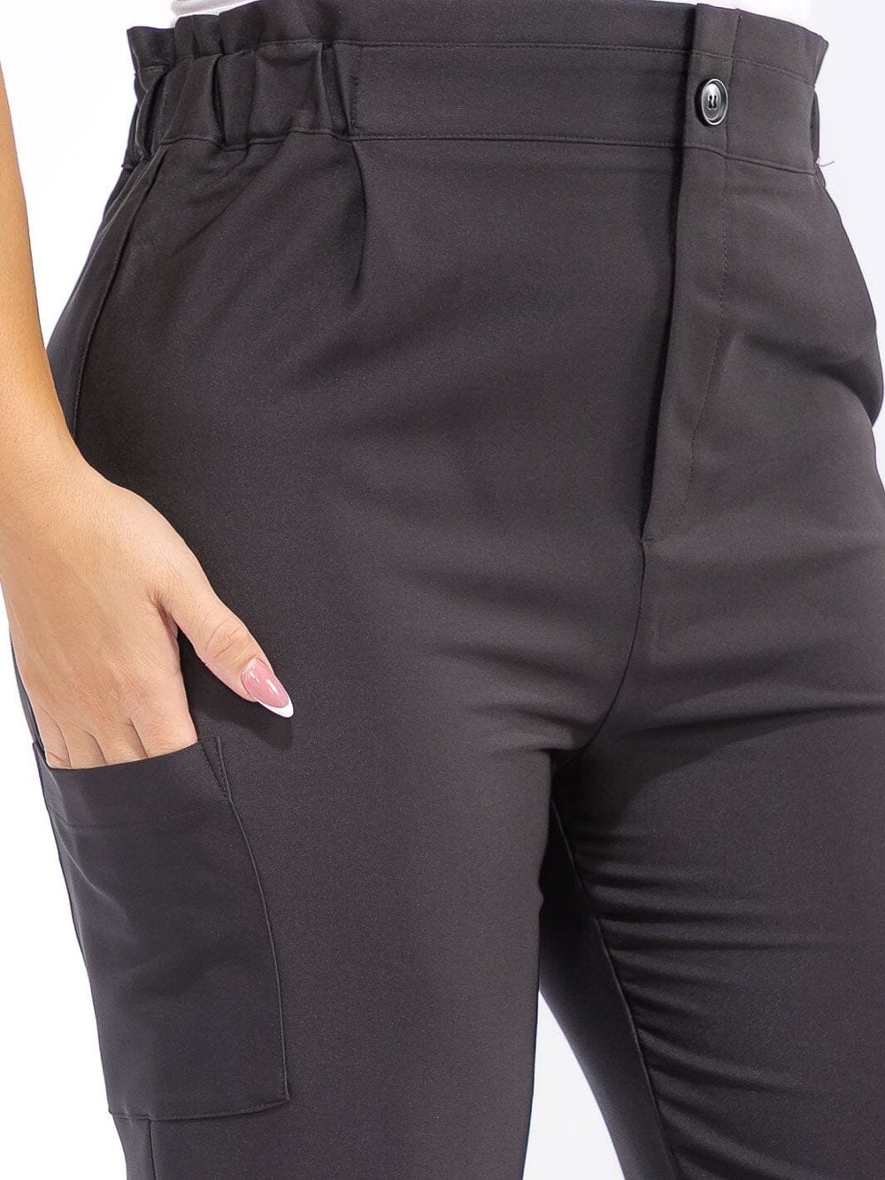 PLUS SIZE BUTTON CLOSURE POCKETS WIDE LEG PANTS