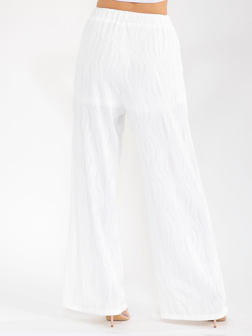 WOMEN'S ELASTIC WAIST FRONT POCKET WIDE LEG DETAILED PANTS