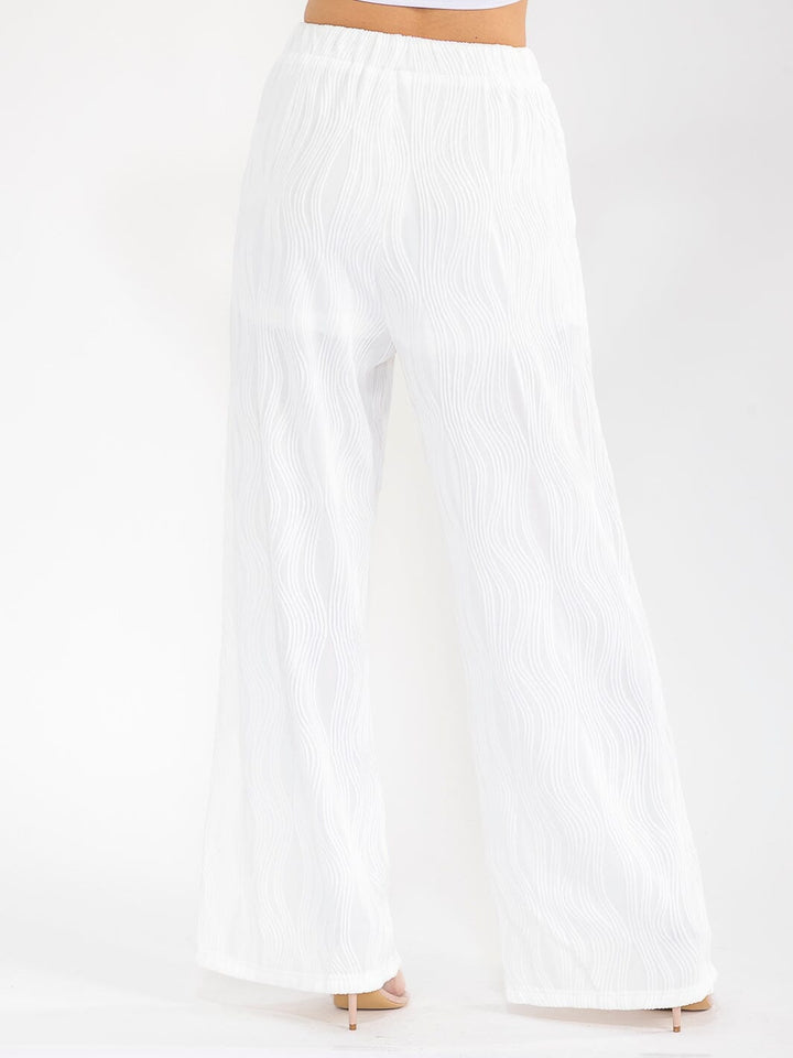 WOMEN'S ELASTIC WAIST FRONT POCKET WIDE LEG DETAILED PANTS