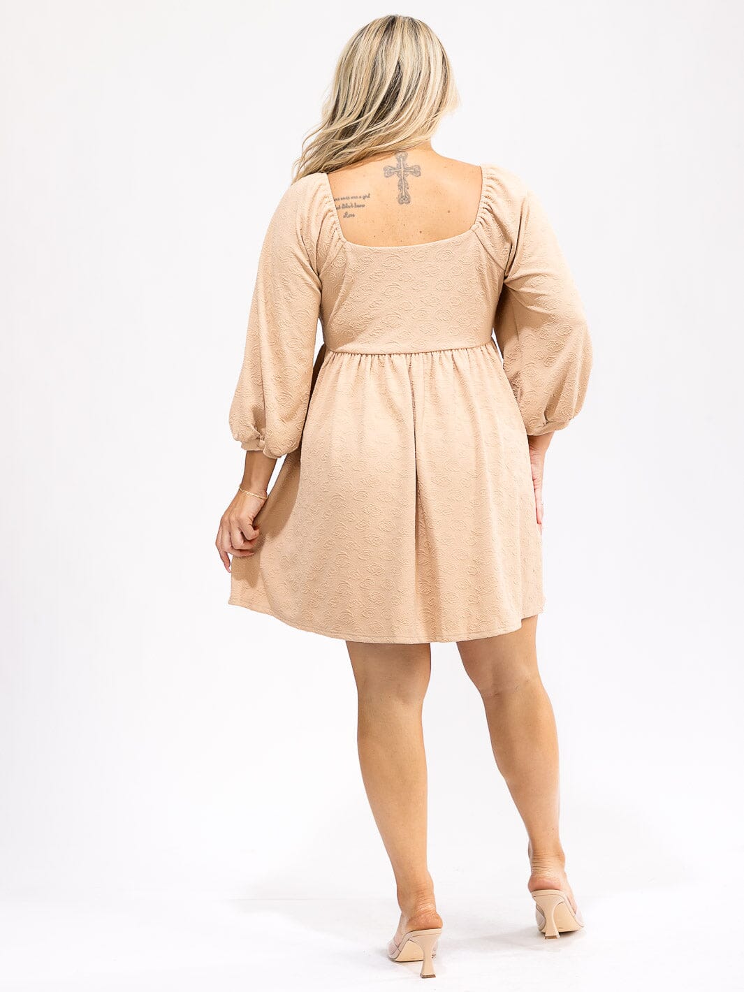 PLUS SIZE 3/4 SLEEVES ELASTIC WAIST FIT & FLARE MINI DRESS