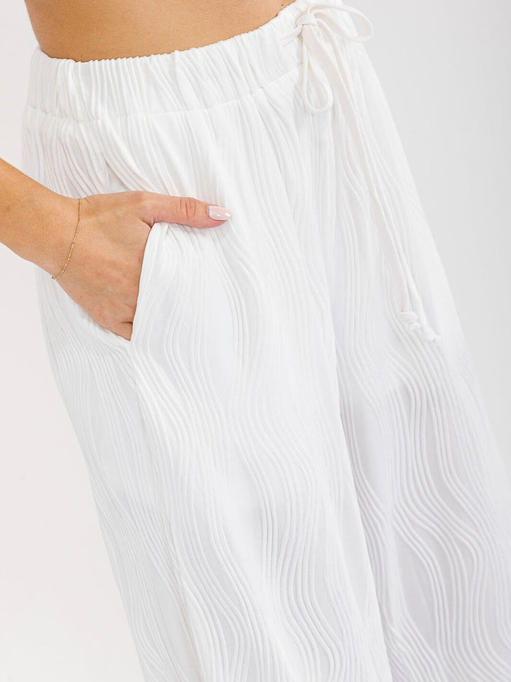 WOMEN'S ELASTIC WAIST FRONT POCKET WIDE LEG DETAILED PANTS