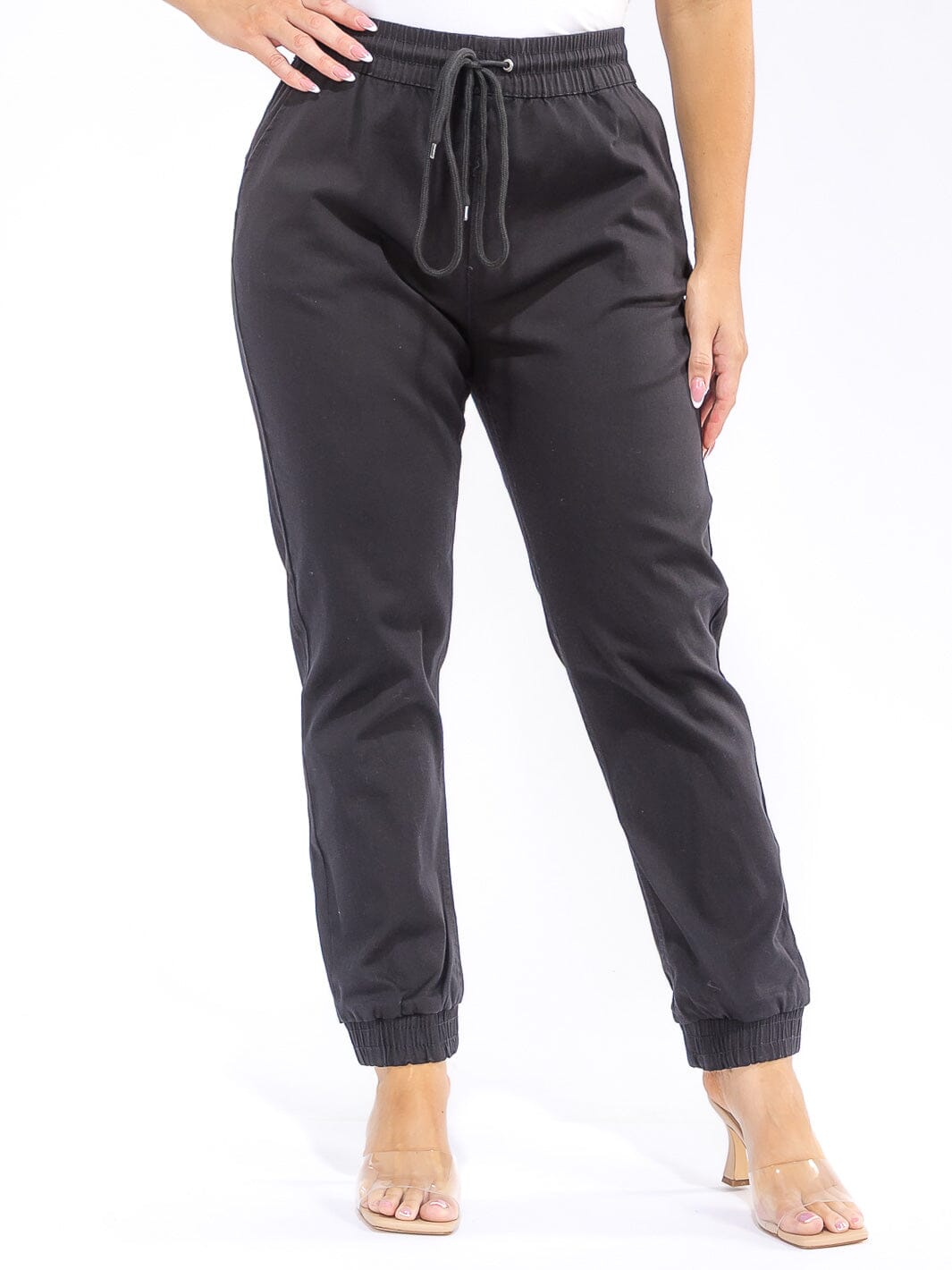 PLUS SIZE ELASTIC WAIST SELF TIE JOGGER DENIM PANTS