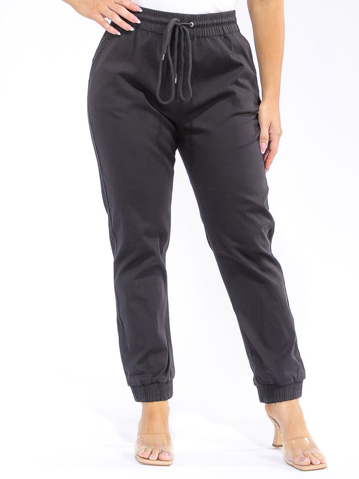PLUS SIZE ELASTIC WAIST SELF TIE JOGGER DENIM PANTS