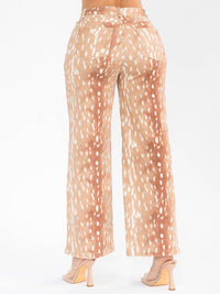 WOMEN'S BUTTON CLOSURE POCKETS WIDE LEG STRETCH PRINT DENIM PANTS