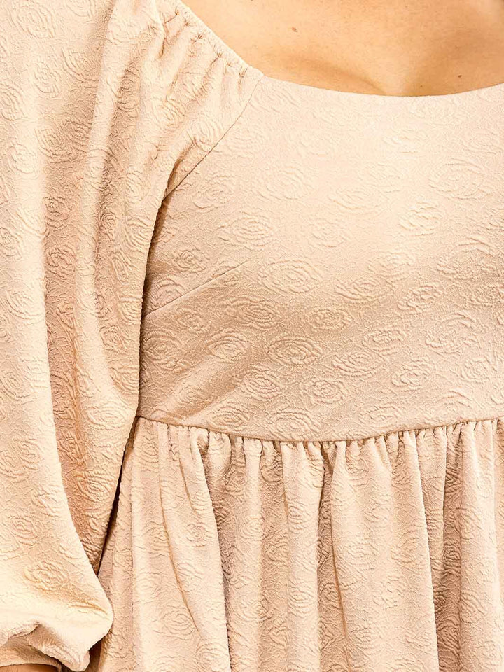 PLUS SIZE 3/4 SLEEVES ELASTIC WAIST FIT & FLARE MINI DRESS