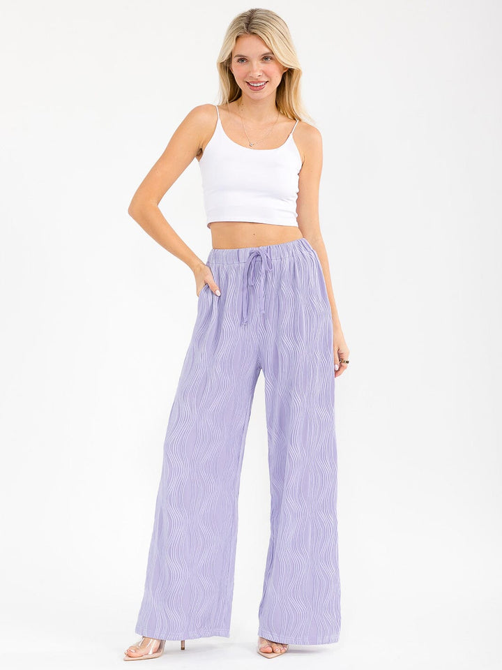 WOMEN'S ELASTIC WAIST FRONT POCKET WIDE LEG DETAILED PANTS