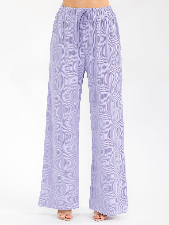 WOMEN'S ELASTIC WAIST FRONT POCKET WIDE LEG DETAILED PANTS