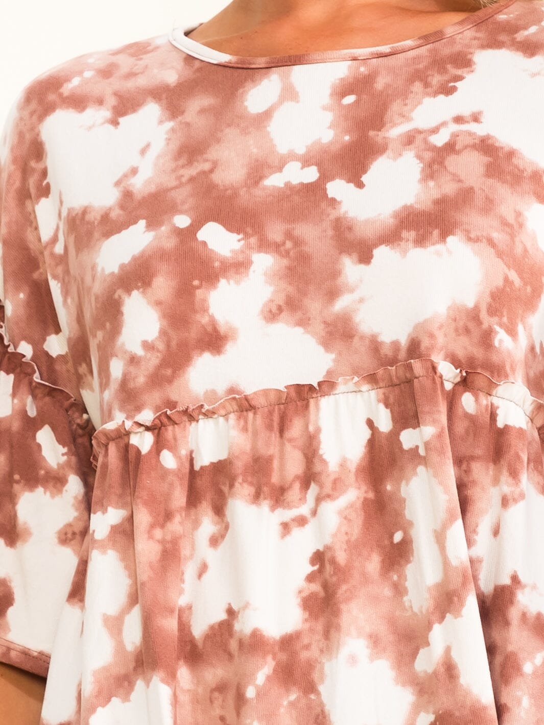 ENTRO WOMEN'S SHORT RUFFLE SLEEVE TIE DYE TUNIC BLOUSE