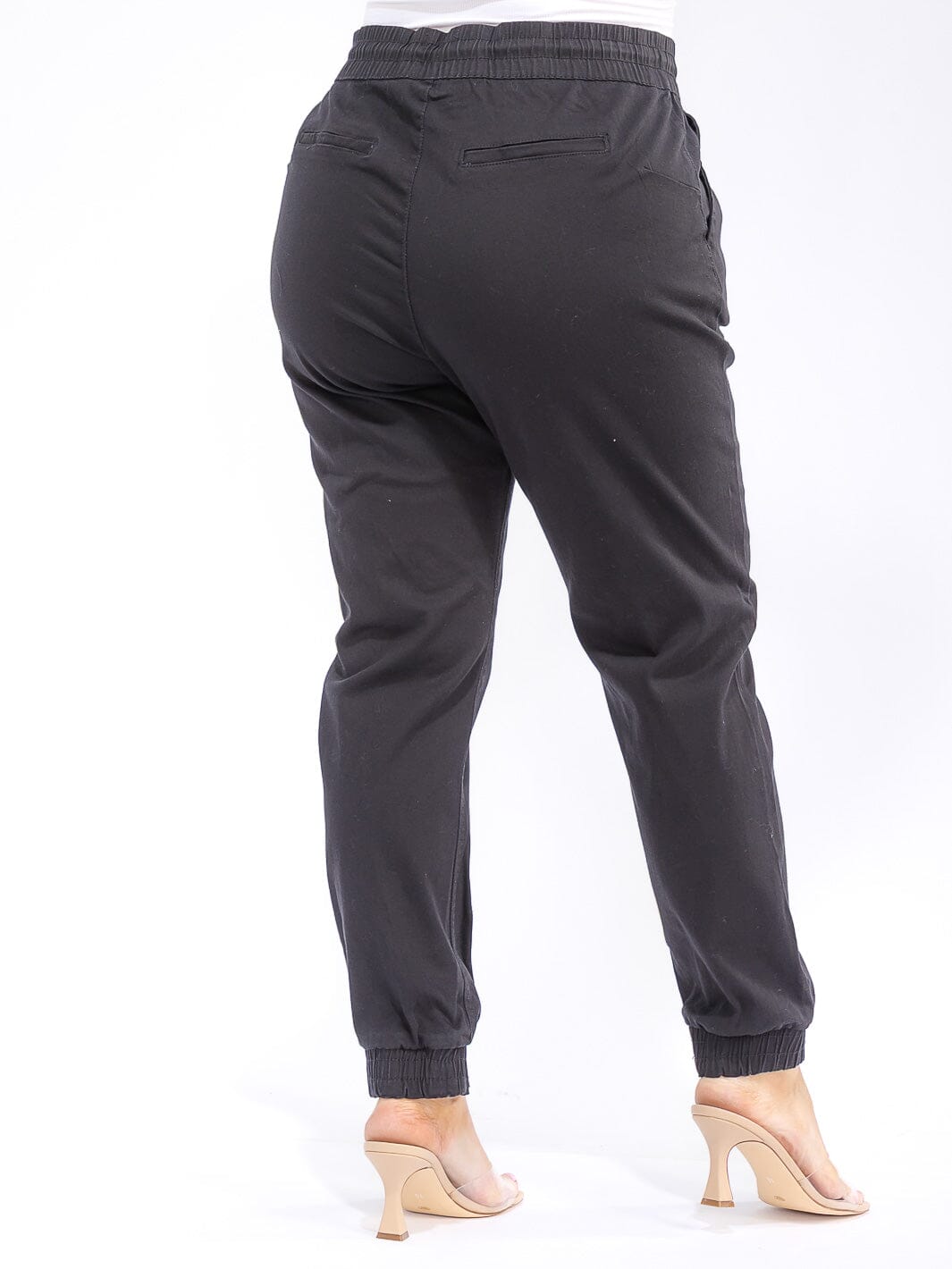 PLUS SIZE ELASTIC WAIST SELF TIE JOGGER DENIM PANTS