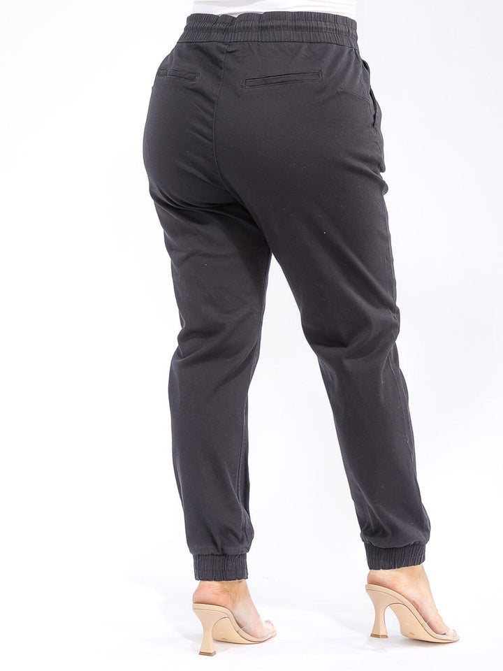 PLUS SIZE ELASTIC WAIST SELF TIE JOGGER DENIM PANTS