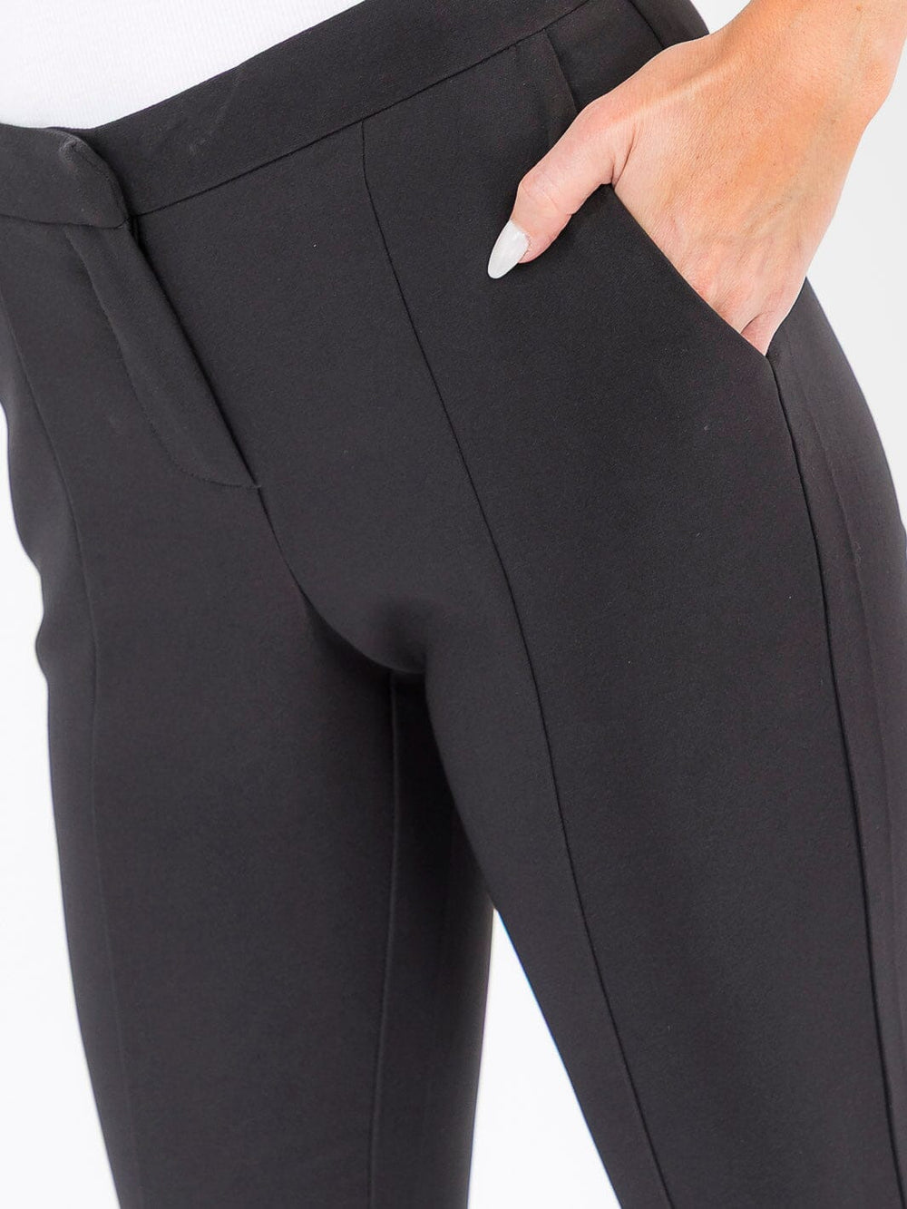 WOMEN'S BUTTON CLOSURE FRONT POCKETS SKINNY LEG STRETCH PANTS