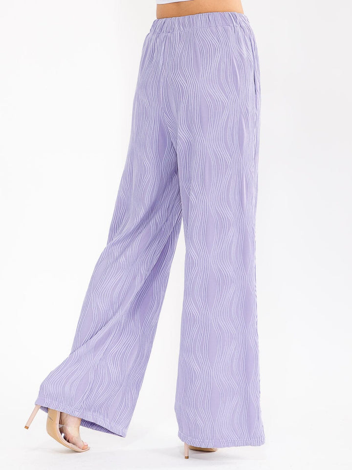 WOMEN'S ELASTIC WAIST FRONT POCKET WIDE LEG DETAILED PANTS