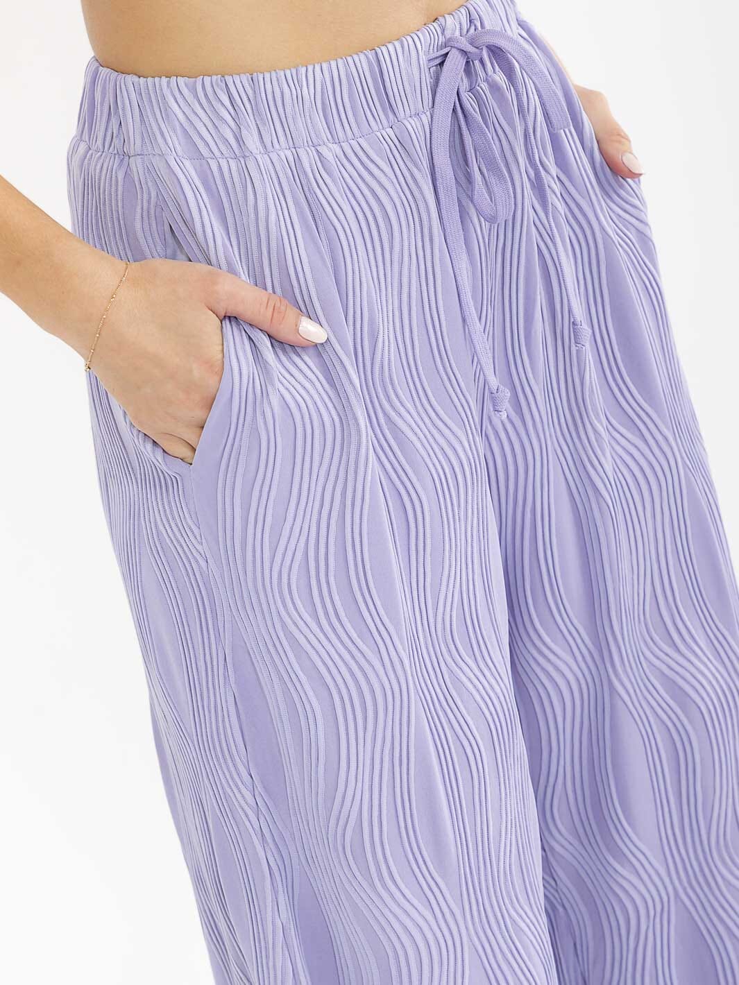 WOMEN'S ELASTIC WAIST FRONT POCKET WIDE LEG DETAILED PANTS