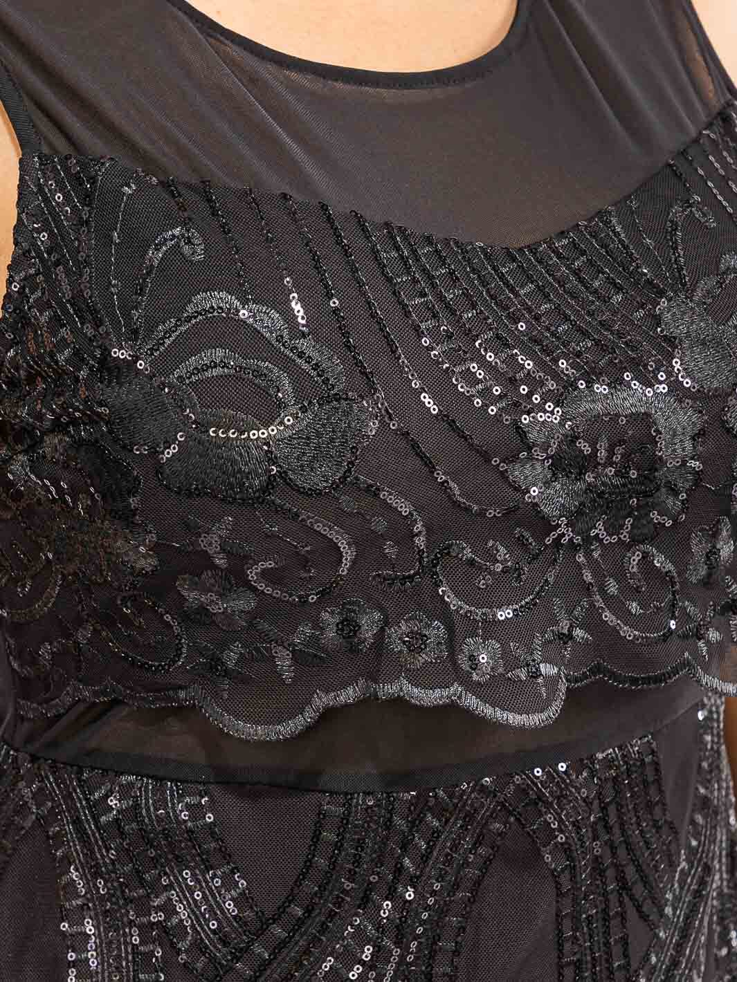 PLUS SIZE SLEEVELESS MESH SEQUINS BODYCON MINI DRESS