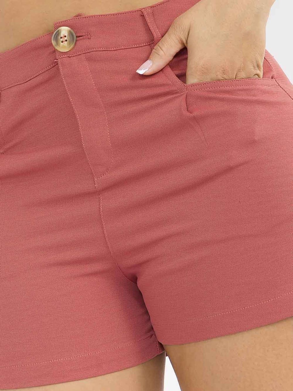 WOMEN'S BUTTON CLOSURE FRONT POCKETS MINI SHORTS