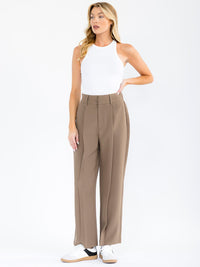 WOMEN'S BUTTON CLOSURE FRONT POCKETS WIDE LEG PLEATED PANTS