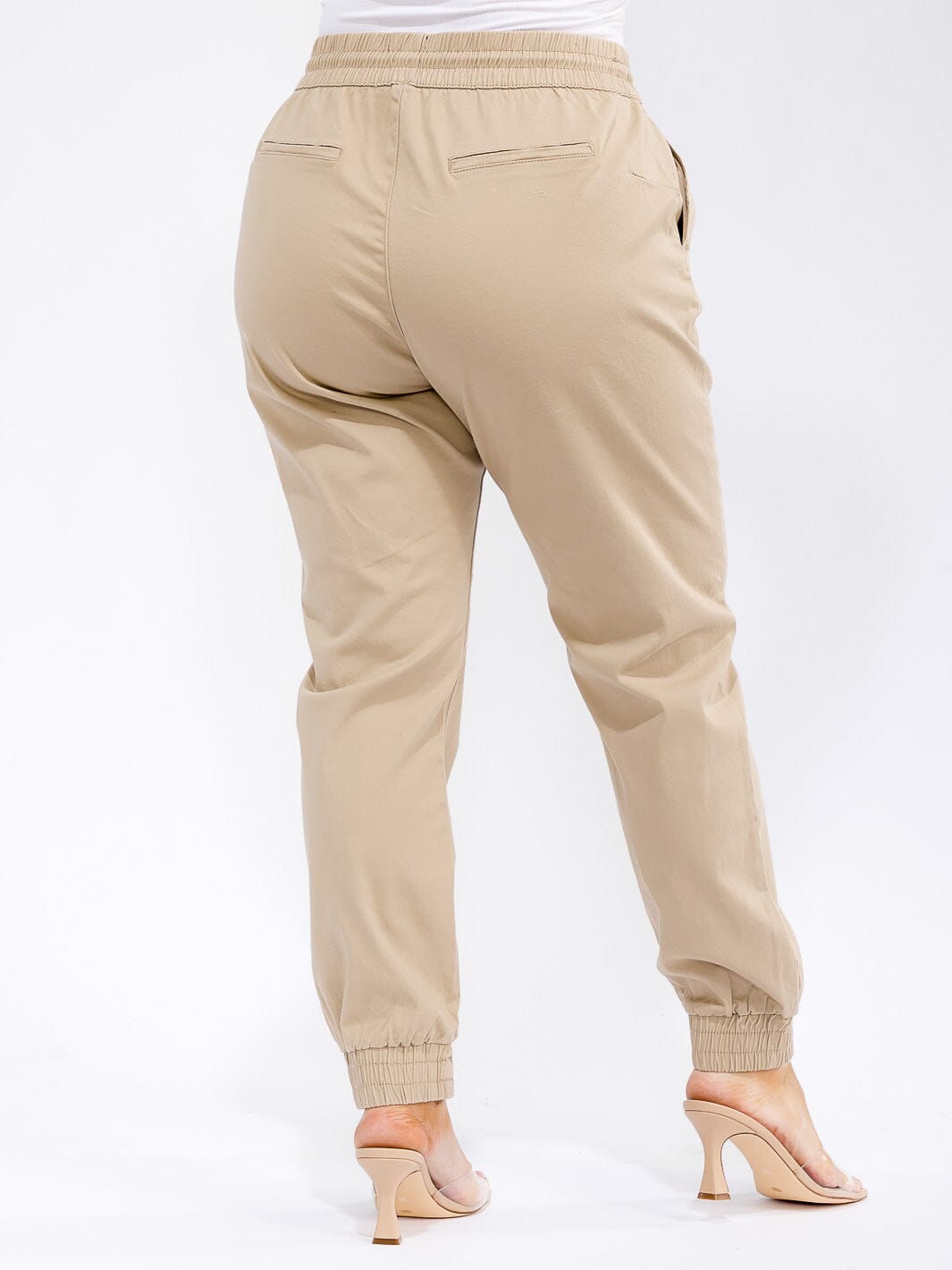 PLUS SIZE ELASTIC WAIST SELF TIE JOGGER DENIM PANTS