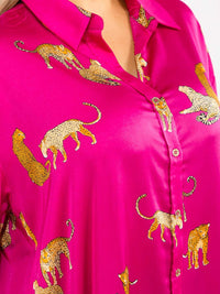 PLUS SIZE LONG SLEEVE V-NECK HIGH-LOW MULTI PRINT BLOUSE