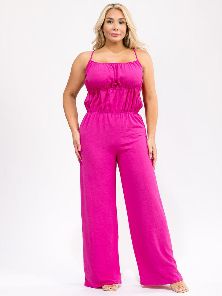 PLUS SIZE SLEEVELESS ELASTIC WAIST WIDE LEG JUMPSUIT