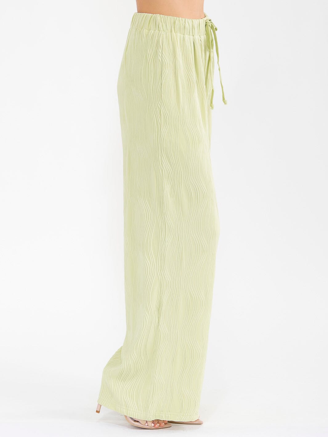 WOMEN'S ELASTIC WAIST FRONT POCKET WIDE LEG DETAILED PANTS