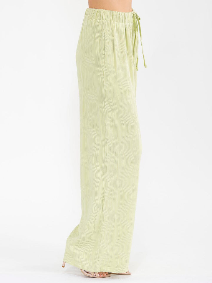 WOMEN'S ELASTIC WAIST FRONT POCKET WIDE LEG DETAILED PANTS