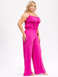 PLUS SIZE SLEEVELESS ELASTIC WAIST WIDE LEG JUMPSUIT