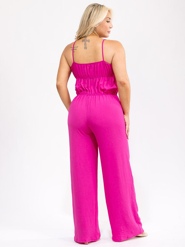 PLUS SIZE SLEEVELESS ELASTIC WAIST WIDE LEG JUMPSUIT