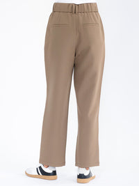 WOMEN'S BUTTON CLOSURE FRONT POCKETS WIDE LEG PLEATED PANTS