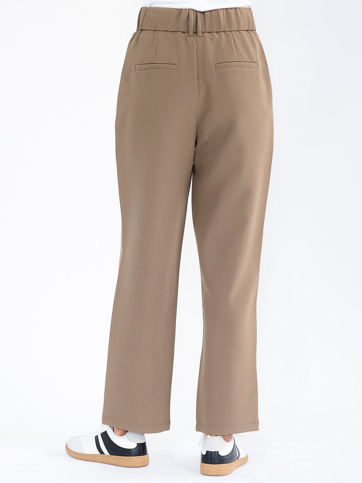 WOMEN'S BUTTON CLOSURE FRONT POCKETS WIDE LEG PLEATED PANTS