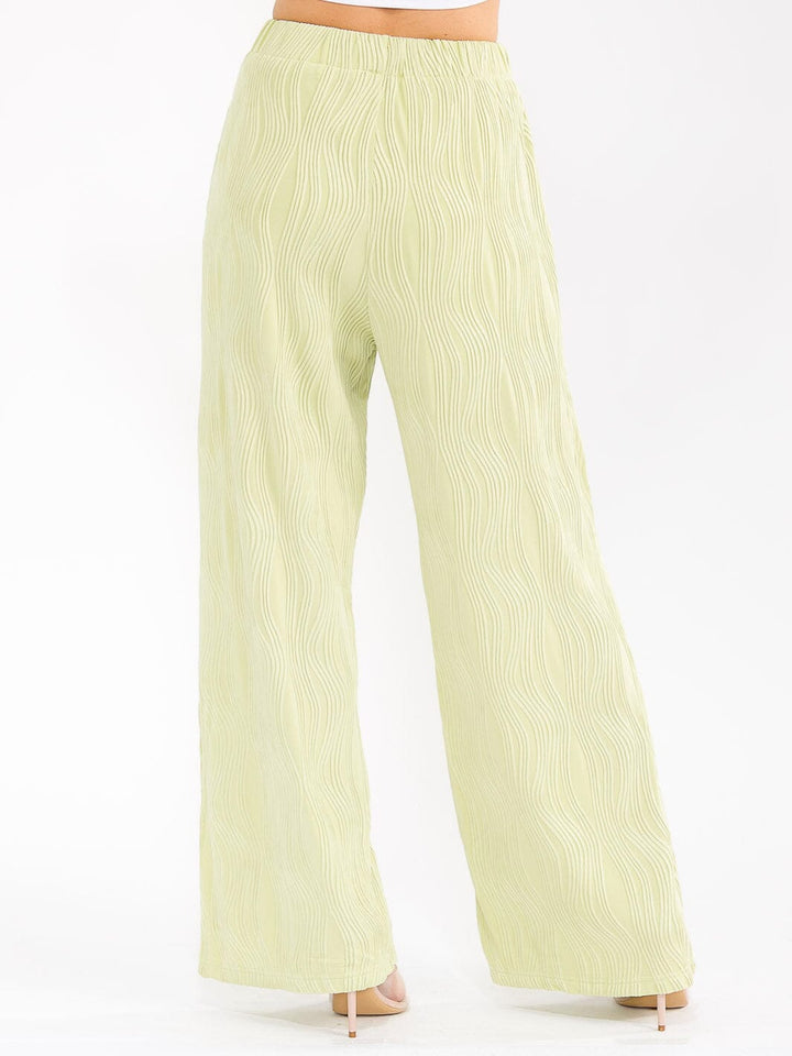 WOMEN'S ELASTIC WAIST FRONT POCKET WIDE LEG DETAILED PANTS