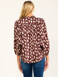 ENTRO WOMEN'S 3/4 SLEEVE V-NECK MULTI PRINT BLOUSE