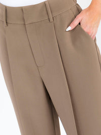 WOMEN'S BUTTON CLOSURE FRONT POCKETS WIDE LEG PLEATED PANTS