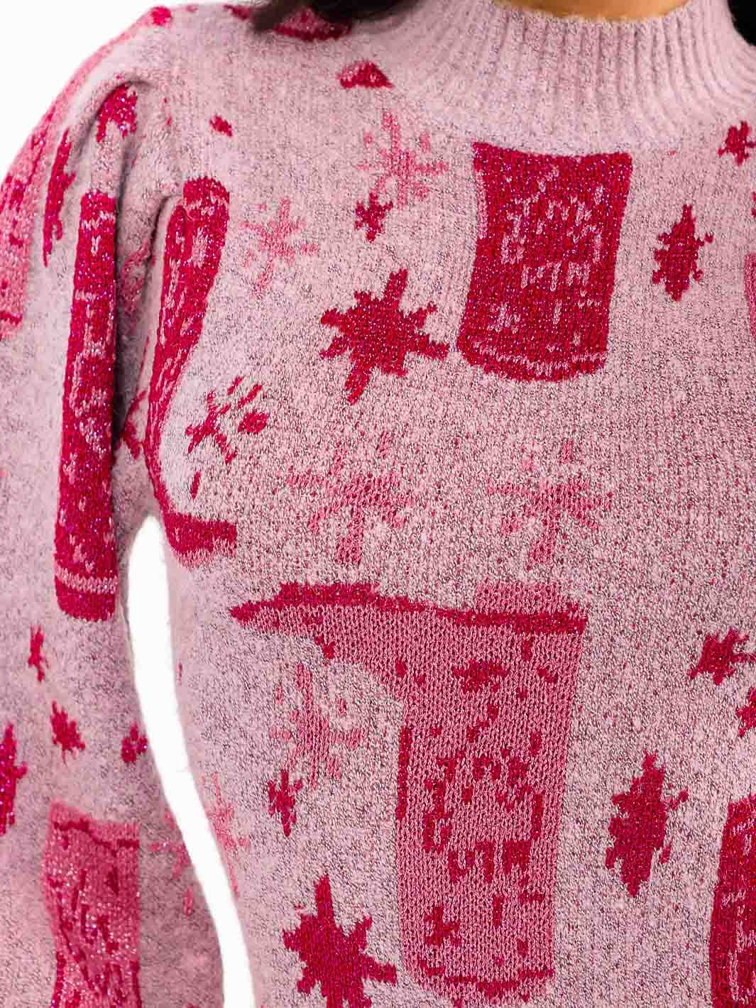 WOMEN'S LONG SLEEVE MOCK NECK MULTI PRINT SWEATER MINI DRESS