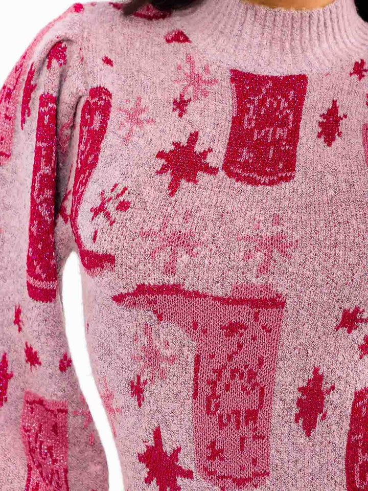 WOMEN'S LONG SLEEVE MOCK NECK MULTI PRINT SWEATER MINI DRESS