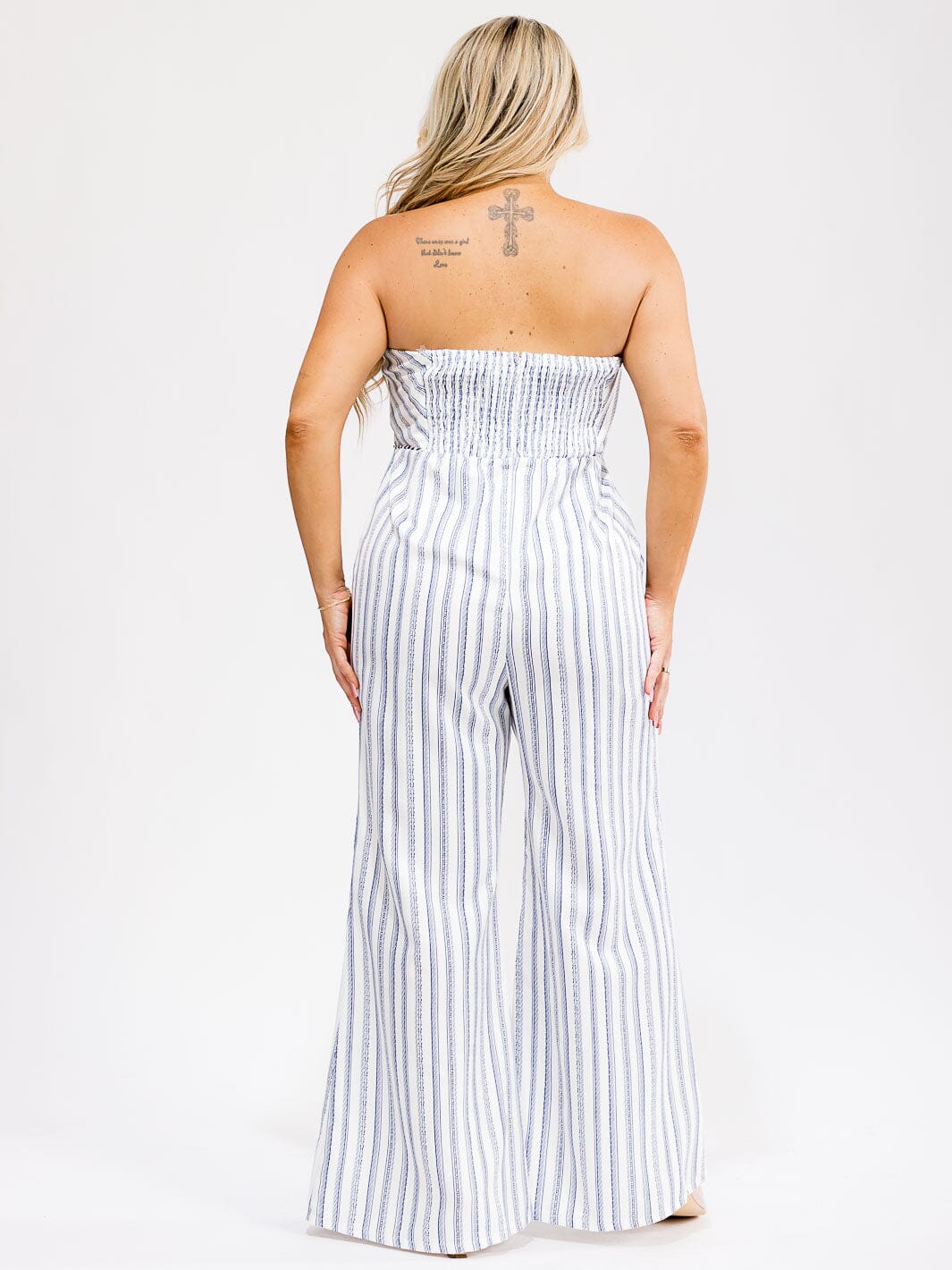 PLUS SIZE SLEEVELESS FRONT POCKETS STRIPES WIDE LEG JUMPSUIT